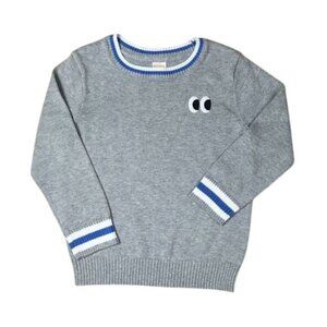 Gymboree Girls Sweater – Size 7-8, Gray, 100% Cotton, Striped Collar & Cute Eye